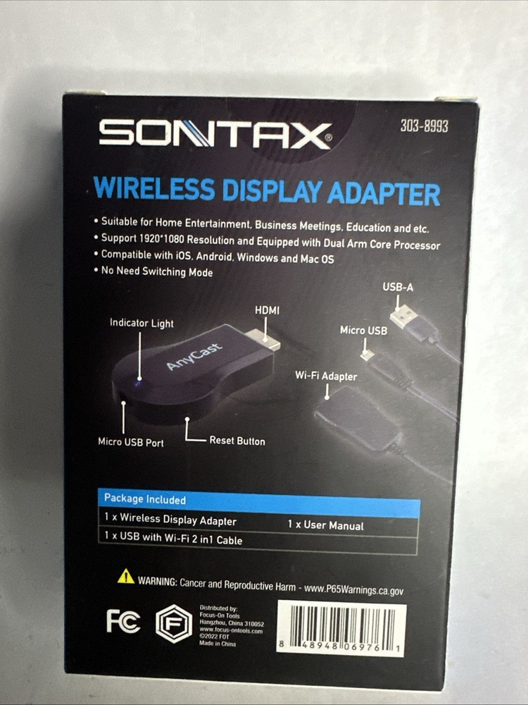 Sontax Wireless Display Adapter - screen mirroring New 303-8993 iOS Android Win