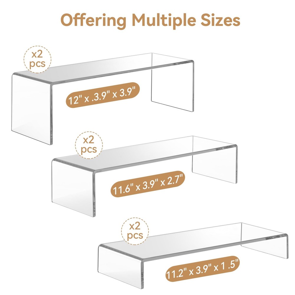ANDGOO 2 Sets Large Clear Acrylic Display Risers Stand, 3 Sizes Tiered Rectangle