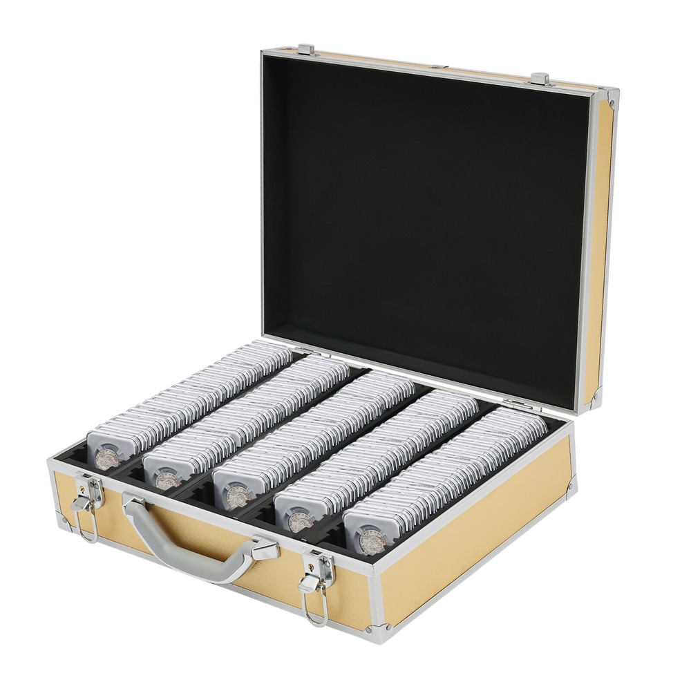 Aluminum Display Box Lockable 100 Silver Dollar Coins Holders Storage Case+2Keys
