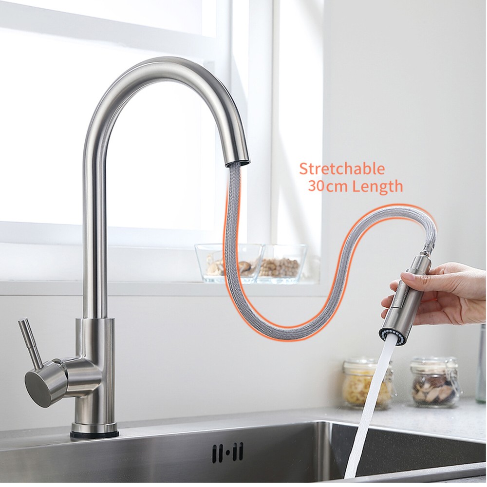 Automatic Touch Sensor Kitchen Faucet Sink Pull Out Sprayer Brushed Nickel Tap