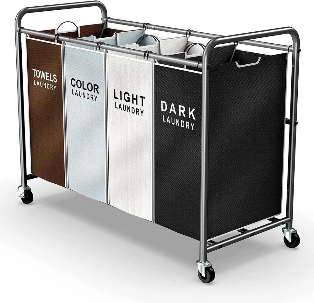 Versatile 4-Compartment Laundry Cart with Removable Bags for Easy Sorting - 180L