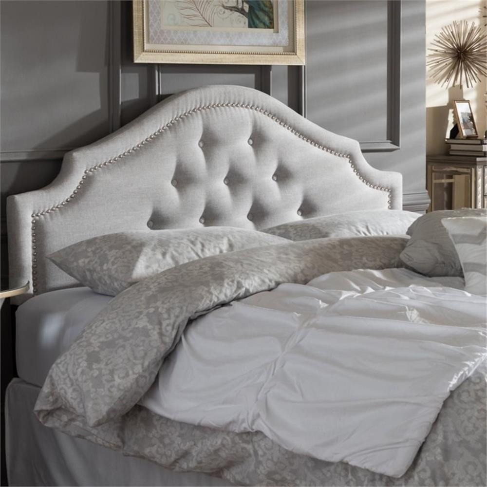 Cora Upholstered Queen Headboard in Grayish Beige