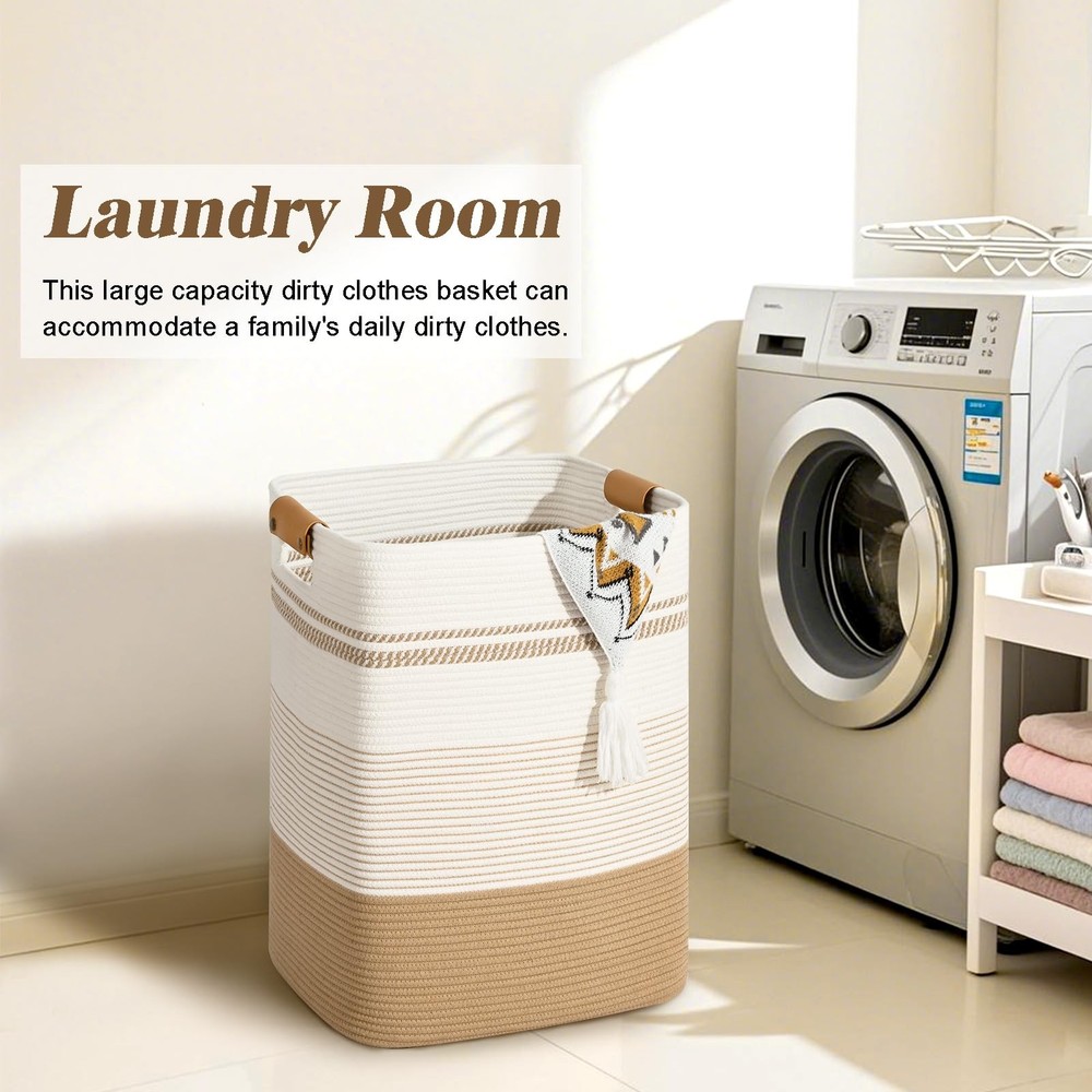 Laundry Hamper, 85L Tall Laundry Basket with Leather Handles, Rectangle Large...
