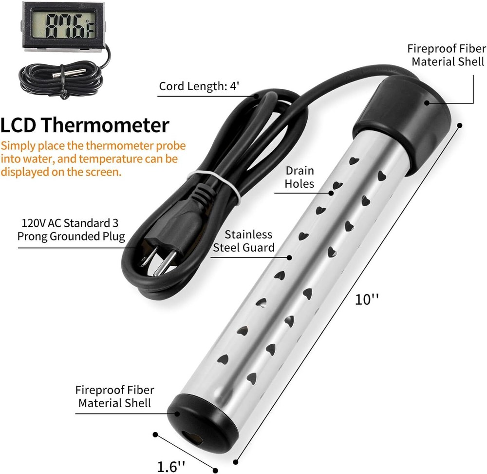 Electric Water Heater Dorm Travel Home Camping Heat Immersion 1500W Submersible