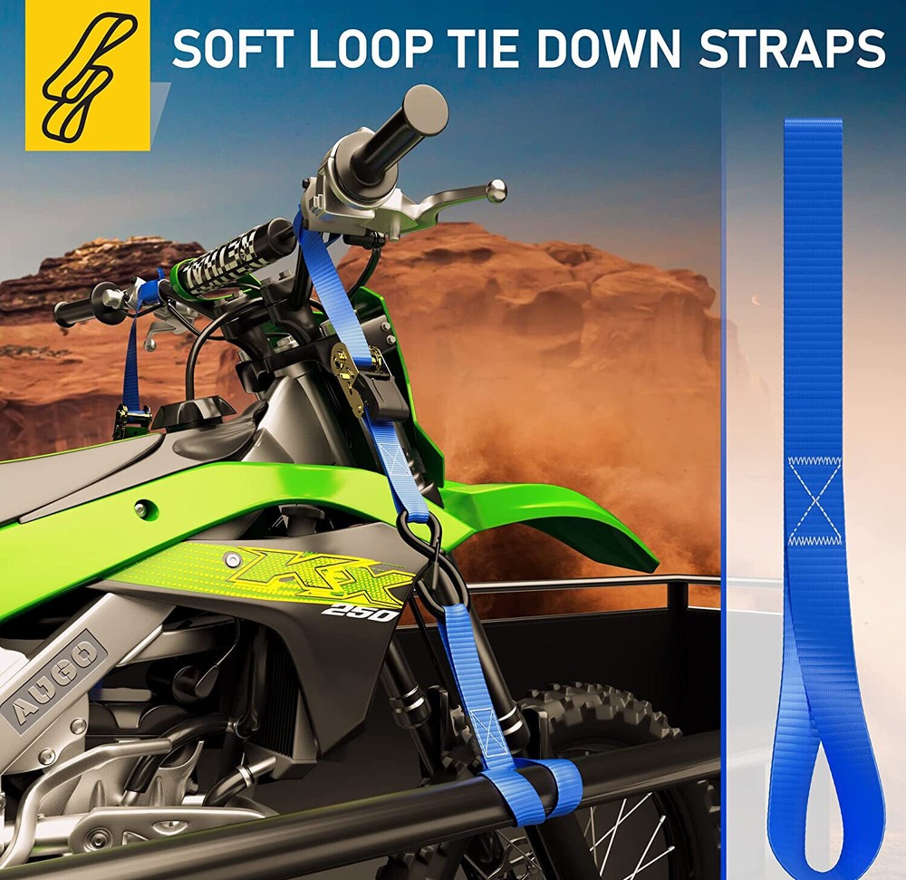 6Pack Soft Loop Tie Down Straps Lashing Heavy Duty Motorcycle Handlebar 4500LBS