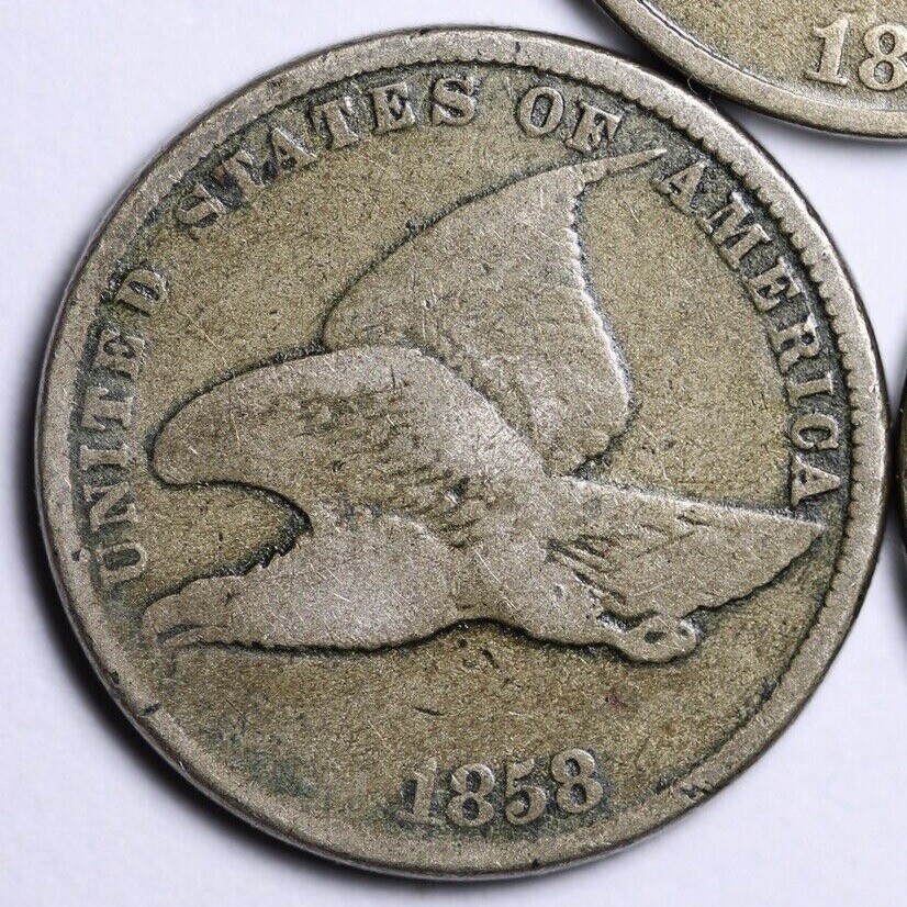 1858 SMALL LETTERS Flying Eagle Cent Penny GOOD / VG