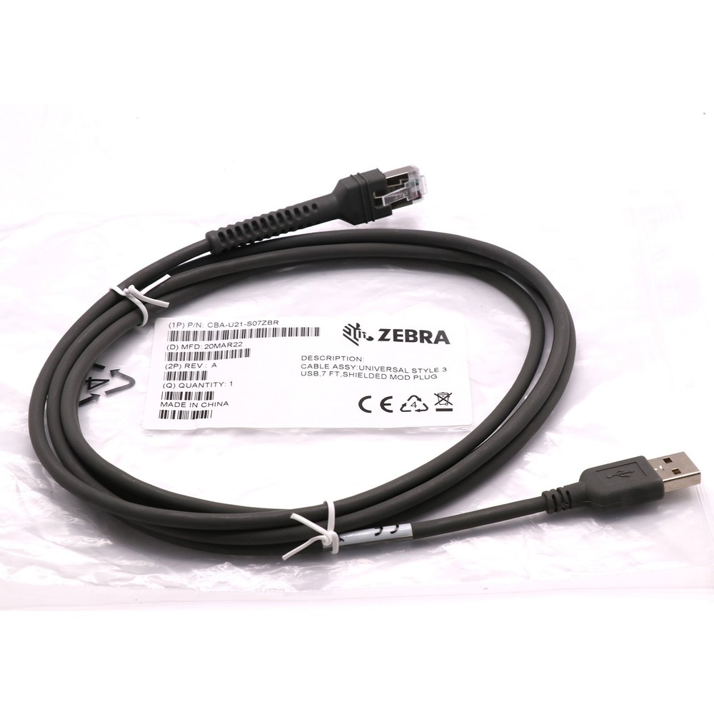 New Zebra CBA-U21-S07ZBR Shielded USB Cable 7Ft(2.1m) for Barcode Scanners
