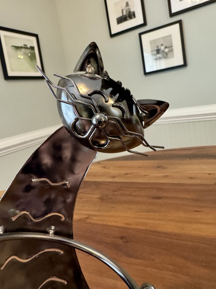 Metal Cat Wine Bottle Holder - EUC