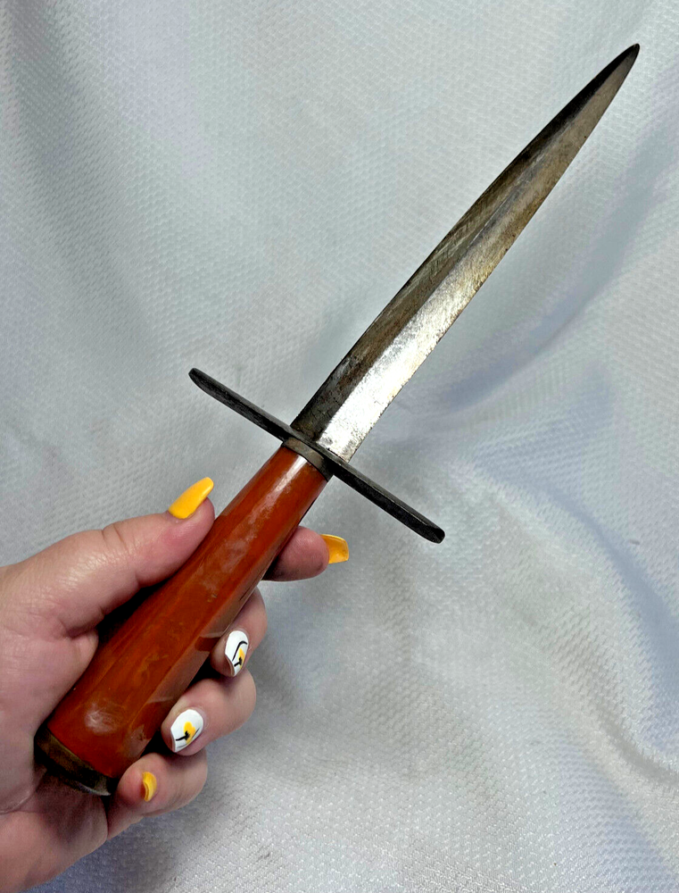 WW1 WW2 Dagger Butterscotch Swirl Bakelite Handle Dbl Edge Single Blade Knife