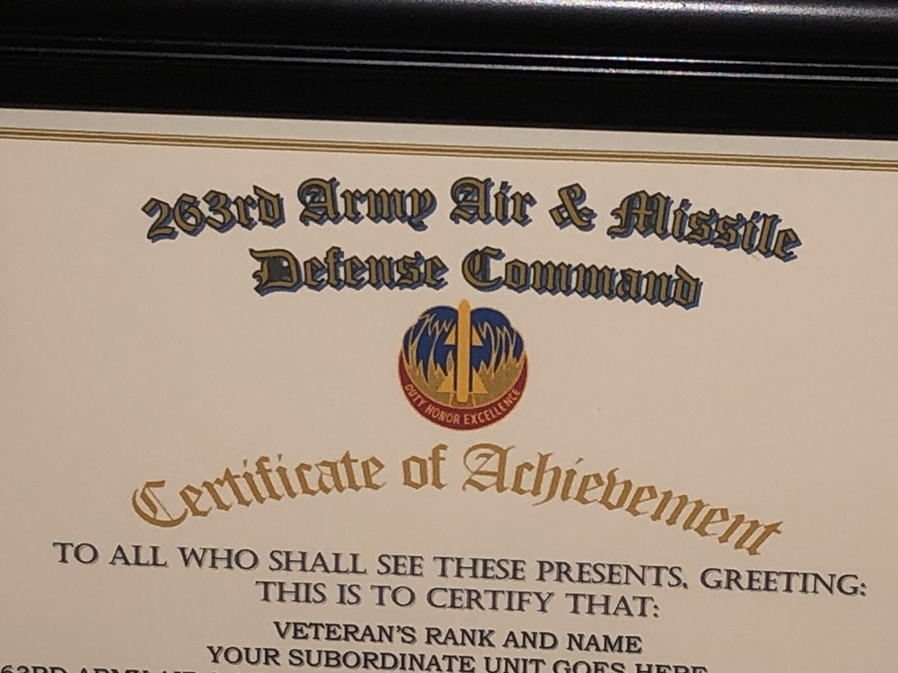 263RD ARMY AIR & MISSILE DEFENSE COMMAND / BDE COA / (COMMEMORATIVE CERTIFICATE)