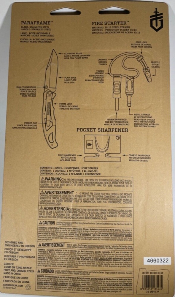 (2 PACK) GERBER Survival Set Paraframe Knife, Fire Starter, Sharpener, Whistle