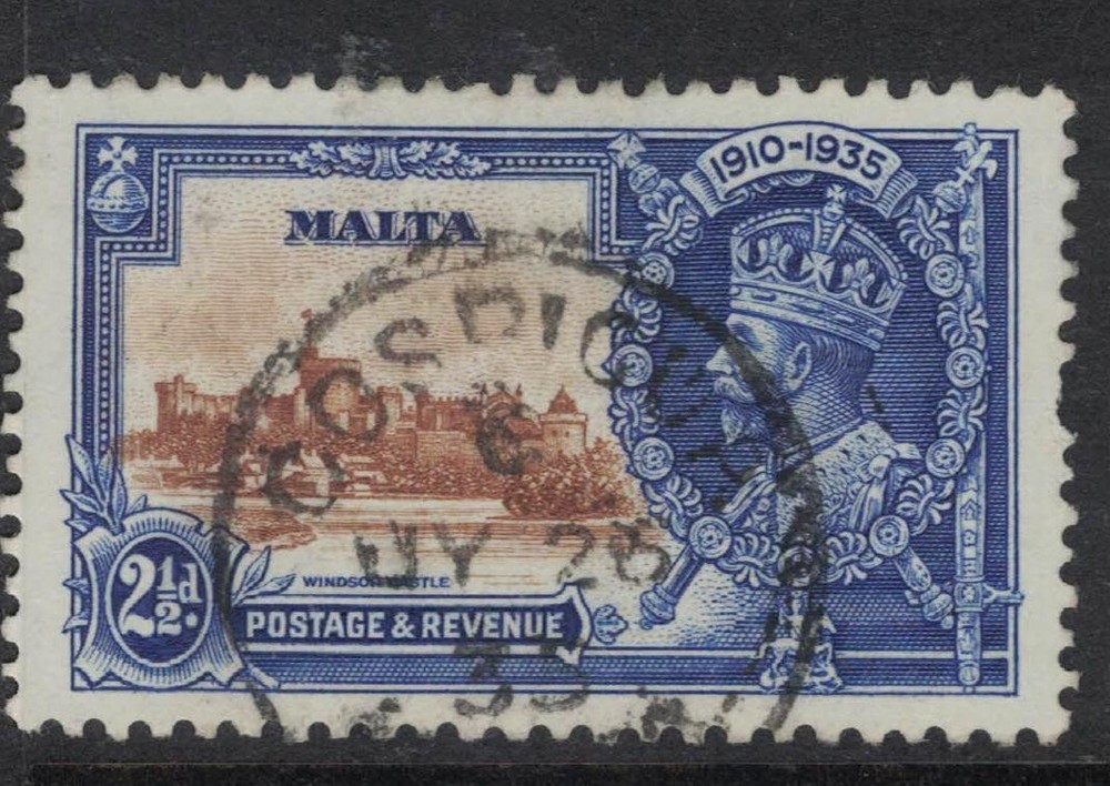 Malta 2 1/2d Silver Jubilee Cospicua Cancel VFU (4fuc)