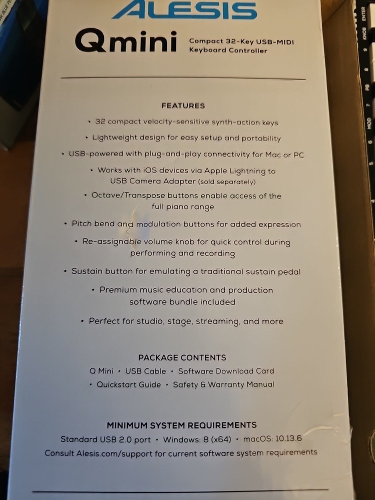 Alesis QMINI USB MIDI Keyboard Controller 32 Keys Q Mini