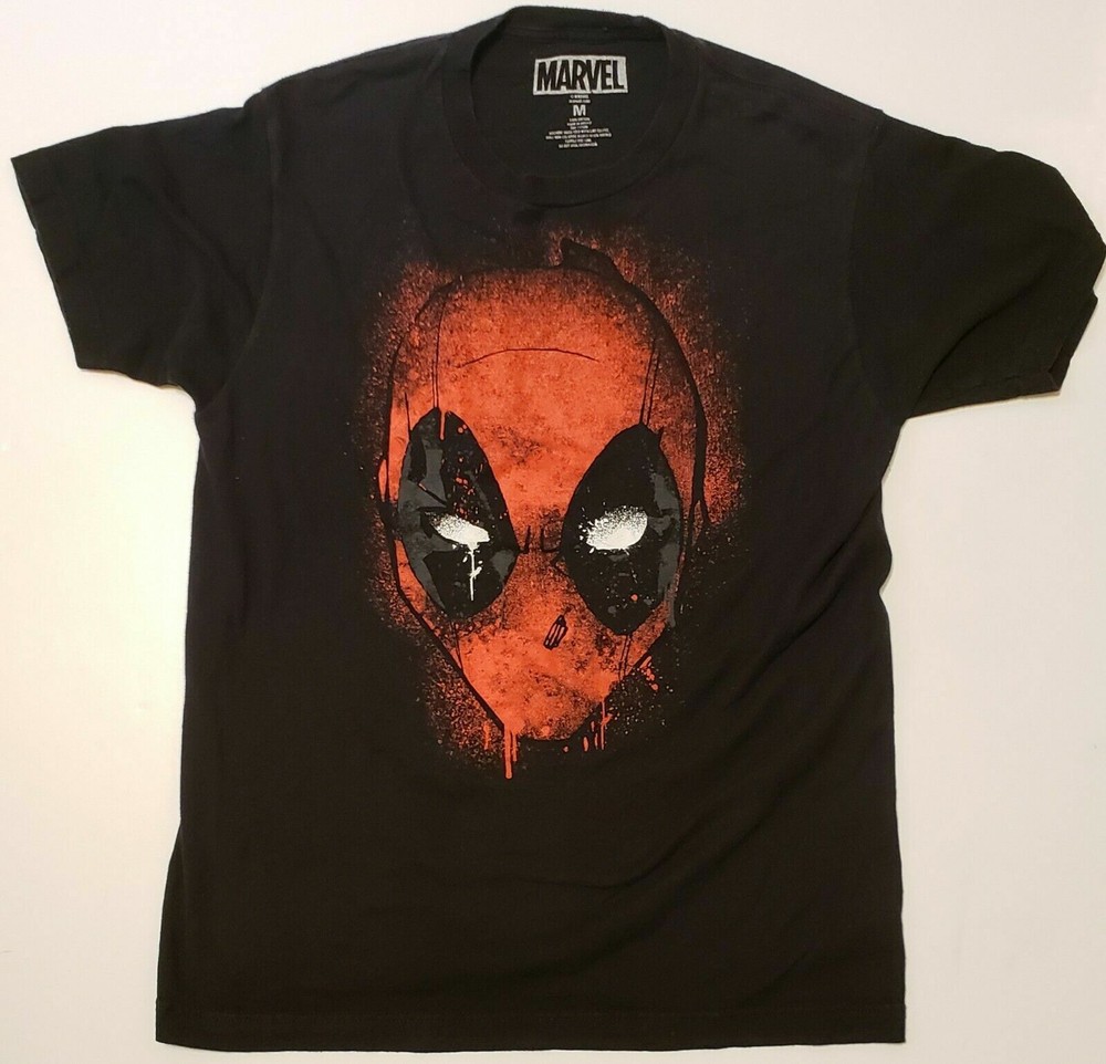 Deadpool T-Shirt Medium Mask Portrait Dripping Paint FLAWED Marvel Comics (G)