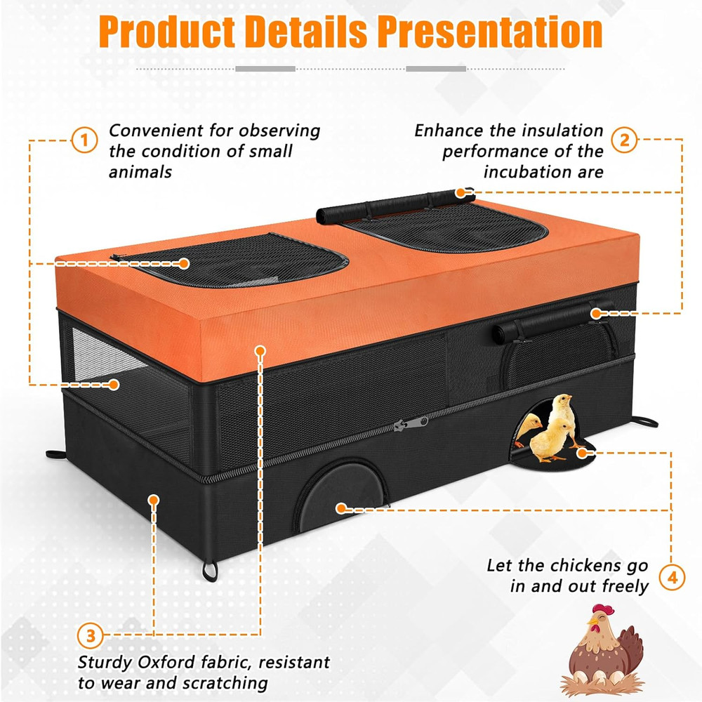 64" Large Chicken Brooder, Brooder Box for Chicks with Zipper Doors, Removable W