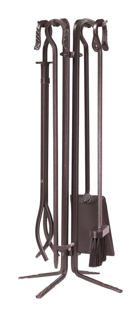 Dagan Five Piece Wrought Iron Fireplace Tool Set, Bronze