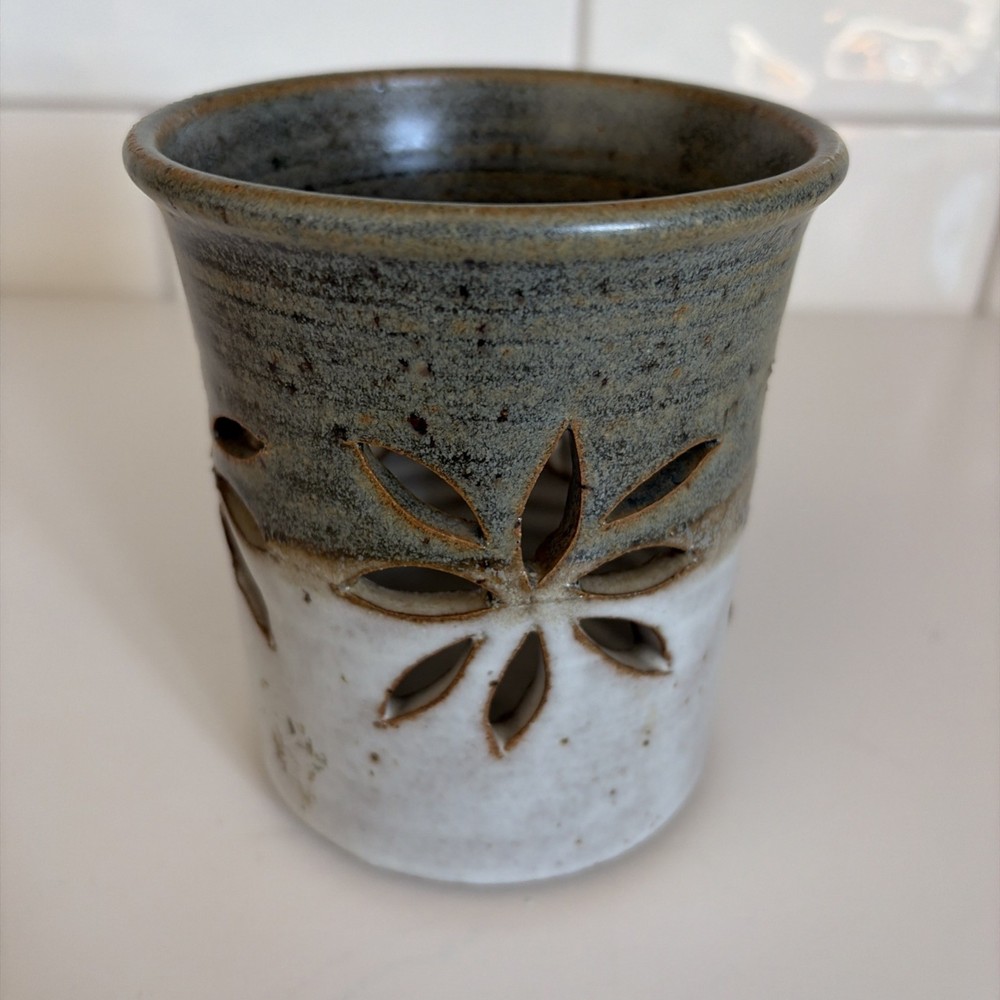 Artisan Handmade Round Orchid Planter Pot or Luminary Handmade Ceramic Signed