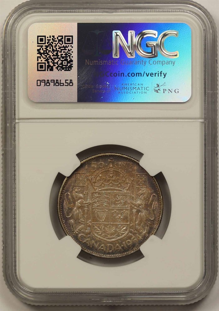 1954 Canada 50C NGC MS 64 (Toned) Silver Half Dollar