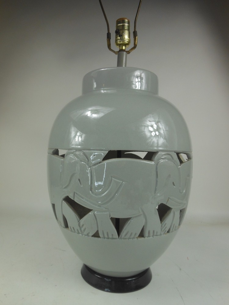 Vintage Large Elephant Grey Table Lamp 2 Way Light Up Base Retro MCM