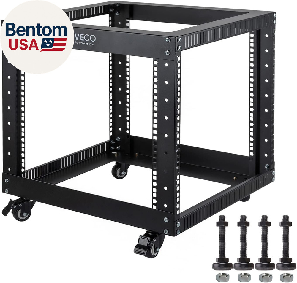 9U Open Frame Server Rack with Casters- Heavy Duty 4 Post Quick Assembly 19-Inch