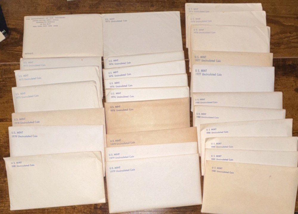 U.S. Mint 1972-1981 Uncirculated Coin Sets Original Envelope 27 Count