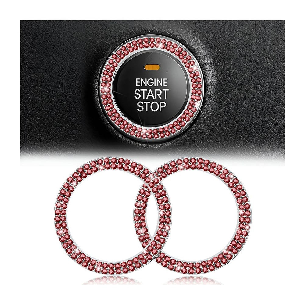 Car Bling Crystal Rhinestone Engine Start Ring Decals, 2 Pack Push Start Button