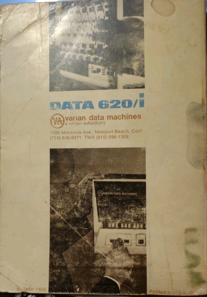 VINTAGE Varian Data 620/i Systems Computer Handbook
