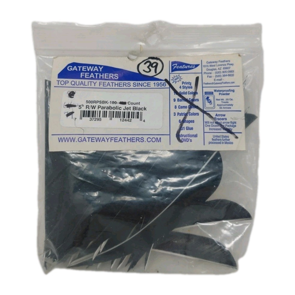 39 Count Gateway Feathers 5" Right Wing: Parabolic Jet Black