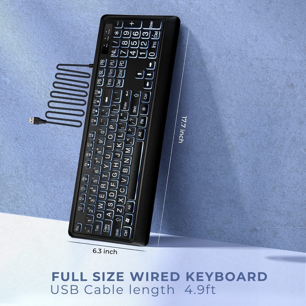 Large Print Backlit Keyboard, USB Wired Computer Keyboard, Full Size Keyboard...