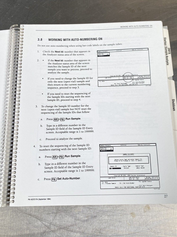 Coulter ONYX Analyzer With Autoloader - Manual / Users Guide / Instructions Book
