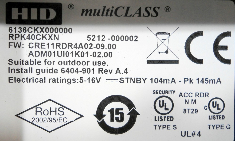 HID multiCLASS Wall Switch Smart Card Reader 6136CKX000000 90-Day Warranty