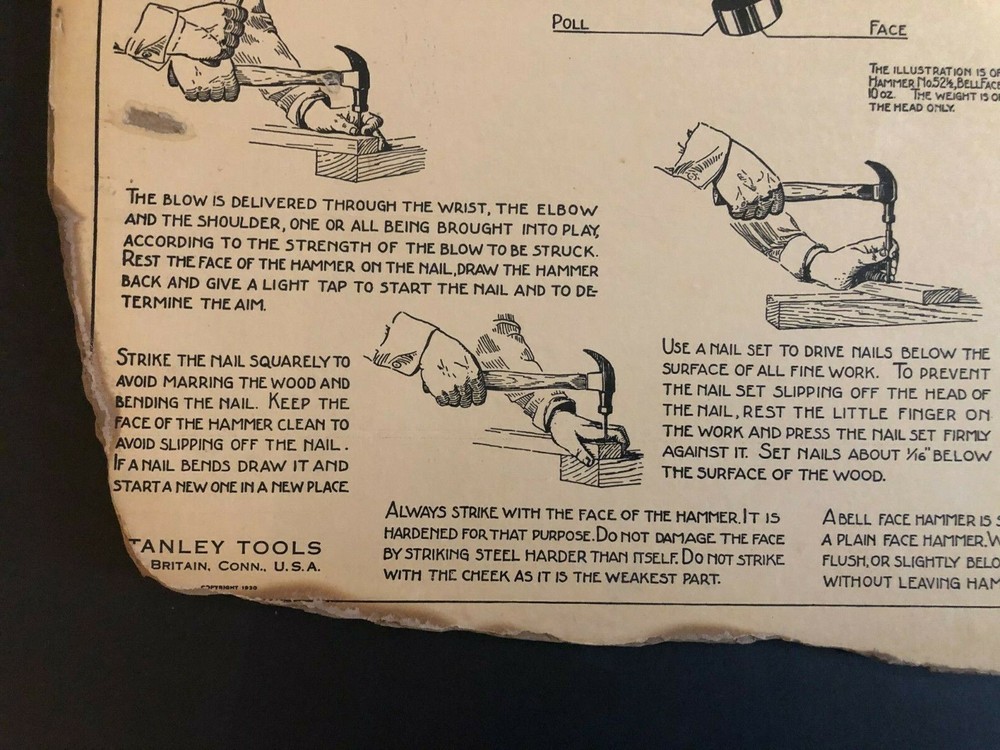 Vintage 1935 Stanley Tools Double Sided Pressboard Instructional Chart (12 / 14)