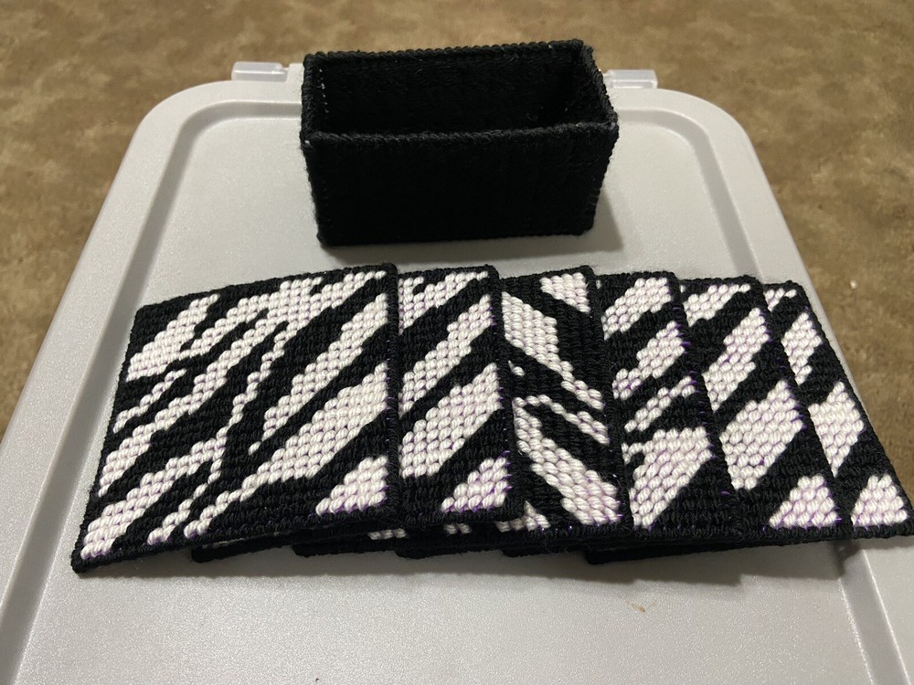 Zebra Print Plastic Canvas Drink Coasters