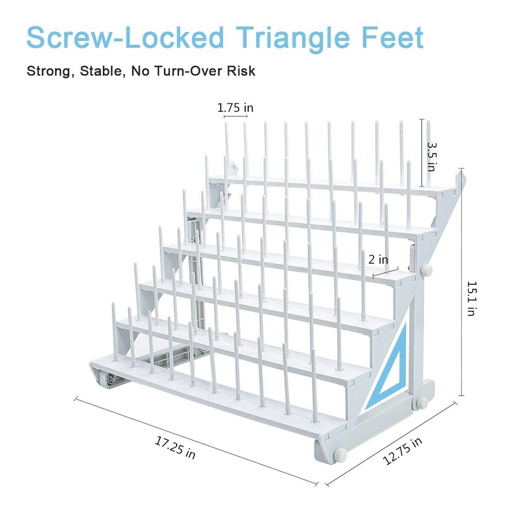 Thread Rack for 60 Spools,Bright White Plastic Large Thread Holder with Long Peg