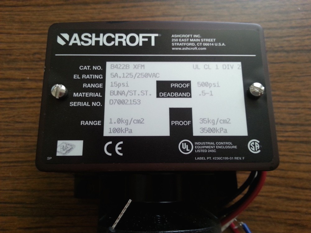 ASHCROFT VAC PRESSURE SWITCH B422B-XFM