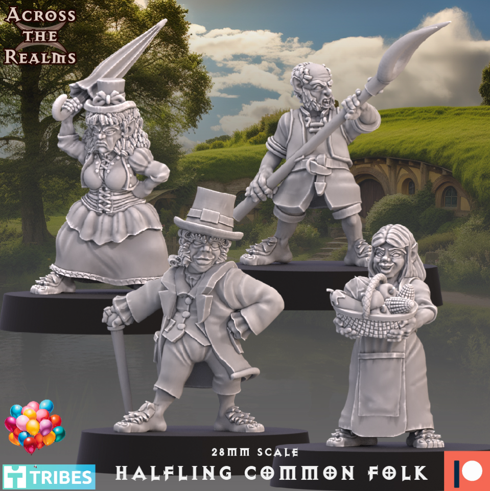 Halfling Common Folk x 4 model (28mm scale)