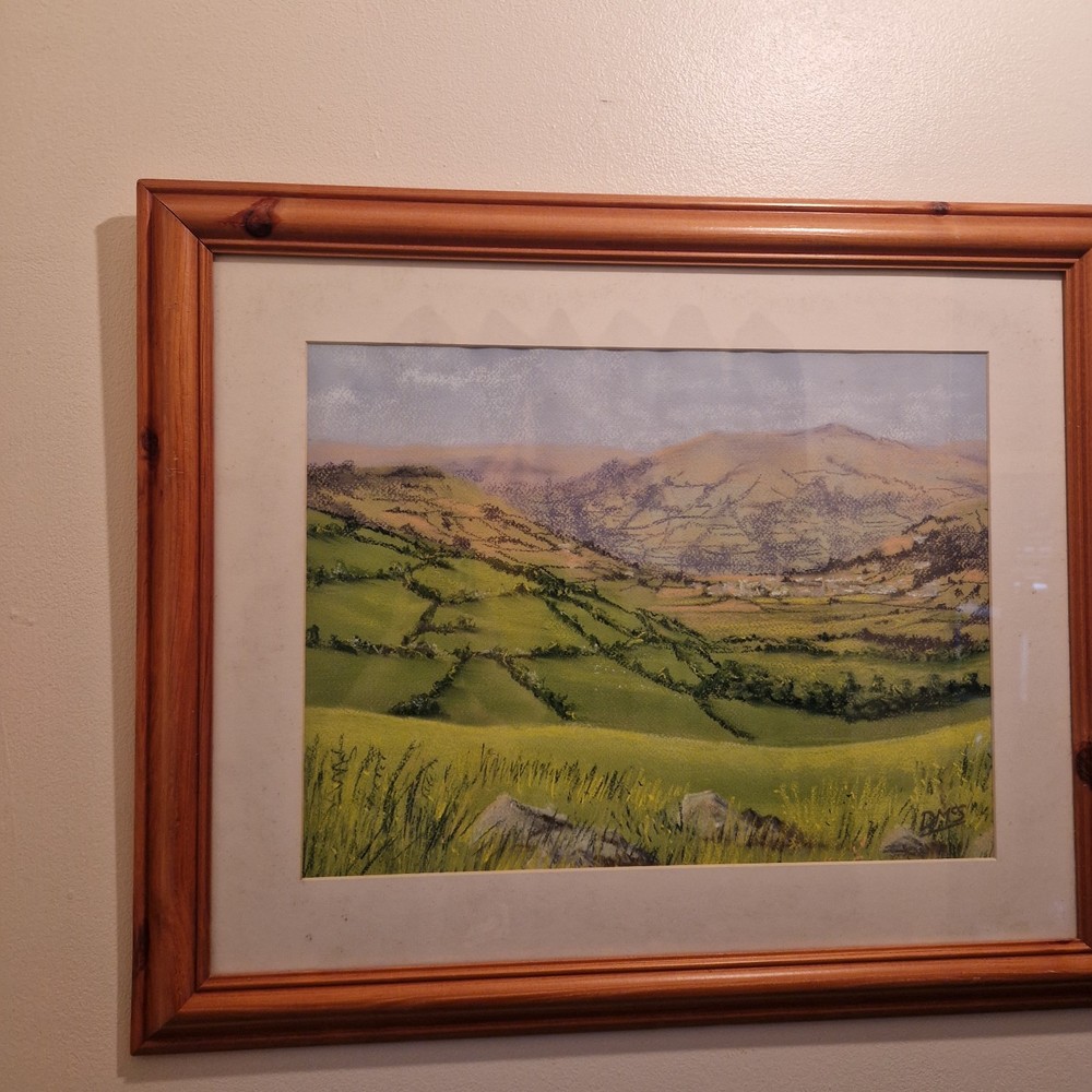 Signed Landscape Pastel Drawing DMS Framed Countryside Scene