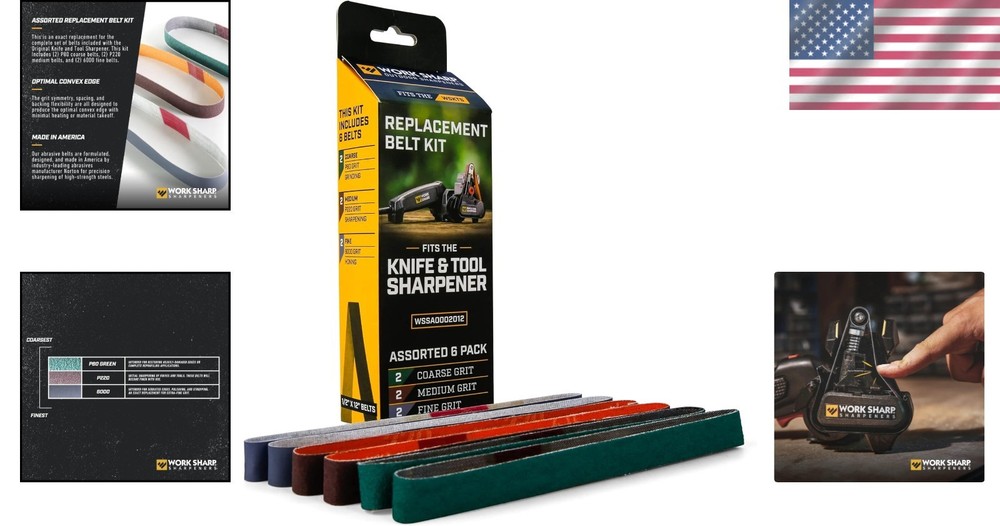 Work Sharp Replacement Abrasive Belt Kit, Assorted Grits (P80, P220, 6000) Offic