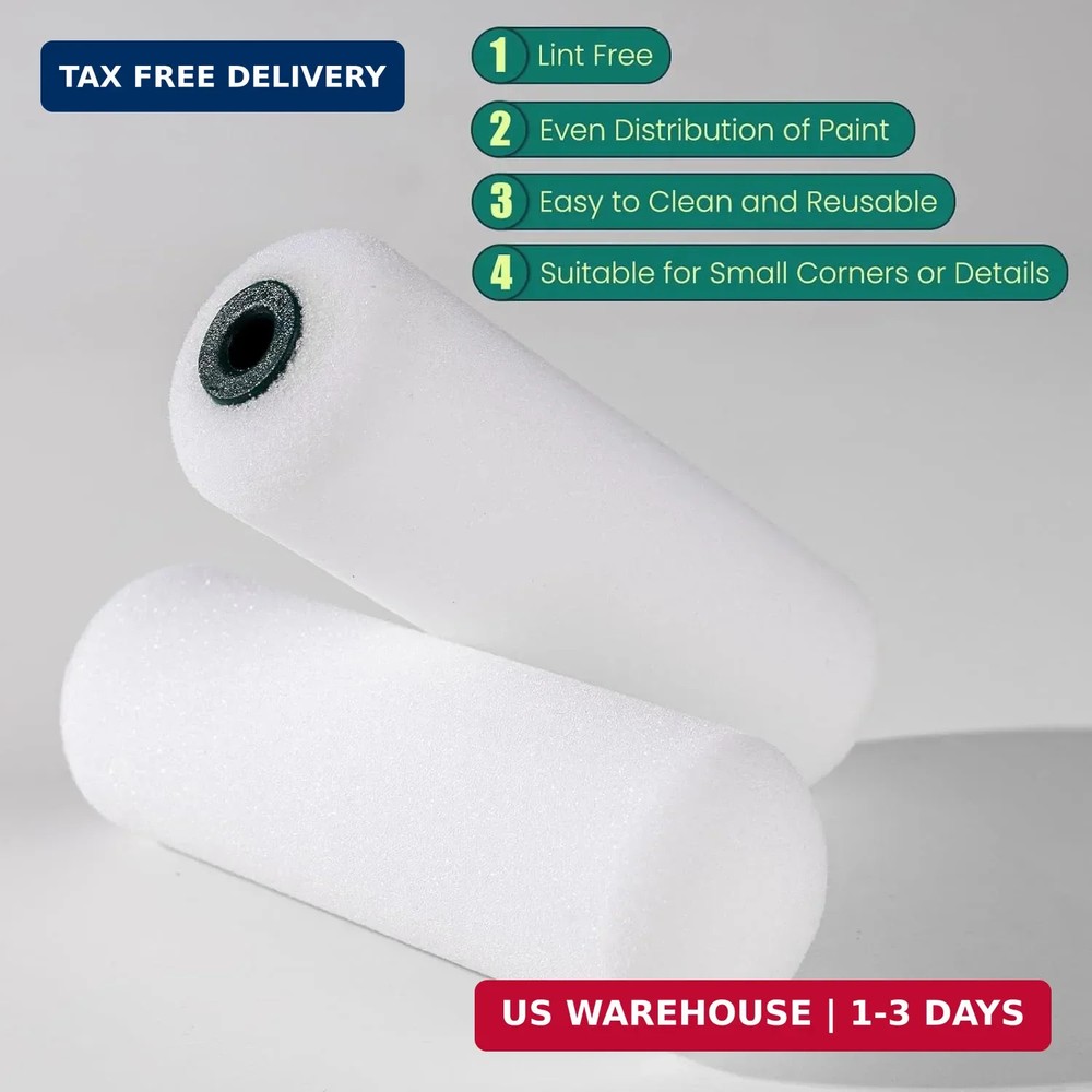 Foam Paint Roller Covers, Paint Roller 4 Inch, 10 Pack, Small Paint Roller, Mini