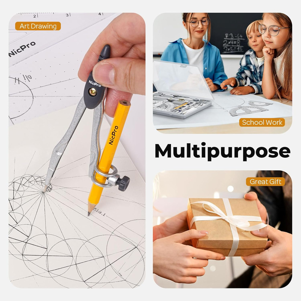 22 PCS Compass Geometry Tools With Case Drafting Tools Geometry Set With Swing