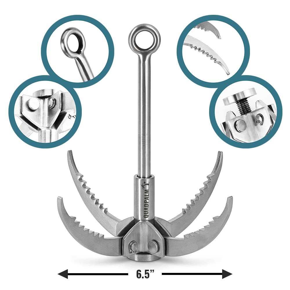 Stainless Steel Foldable Grappling Hook – Multifunctional compact, silver