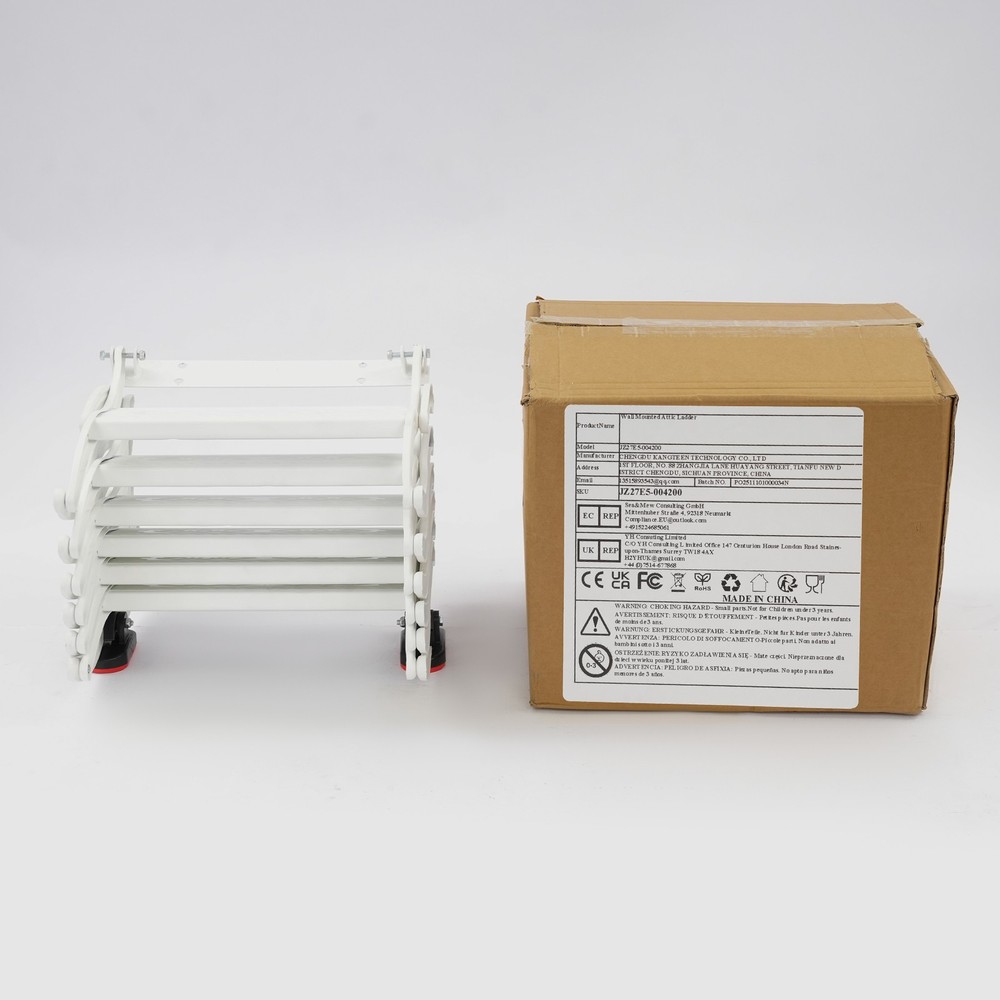 Wall Mounted Folding Ladder,White Step Ladders,6-Steps Retractable Folding Stair