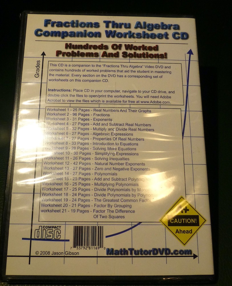 FRACTIONS THRU ALGEBRA COMPANION WORKSHEET CD PER mathtutor.com