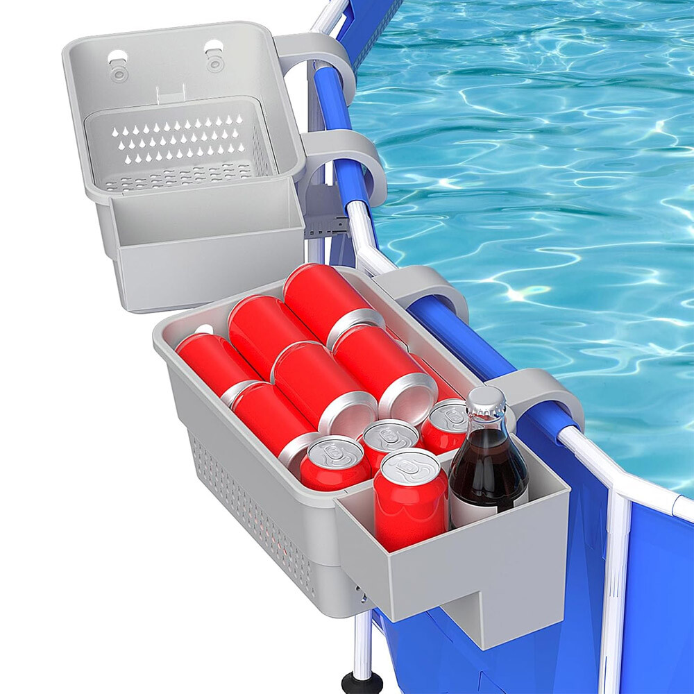2 Pack Poolside Storage Basket with Cup Holder & Hooks for Above Ground Pool