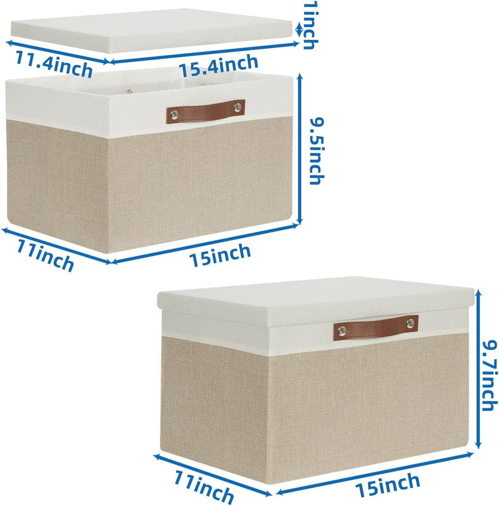 Foldable Storage Bins with Lids, [2-Pack] Large Storage Baskets with Lid, Fabric