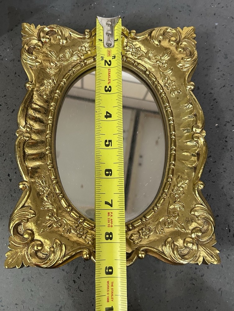 Vintage Gold Ornate Scroll Gold Wall Mirror Rectangle Plastic 9”