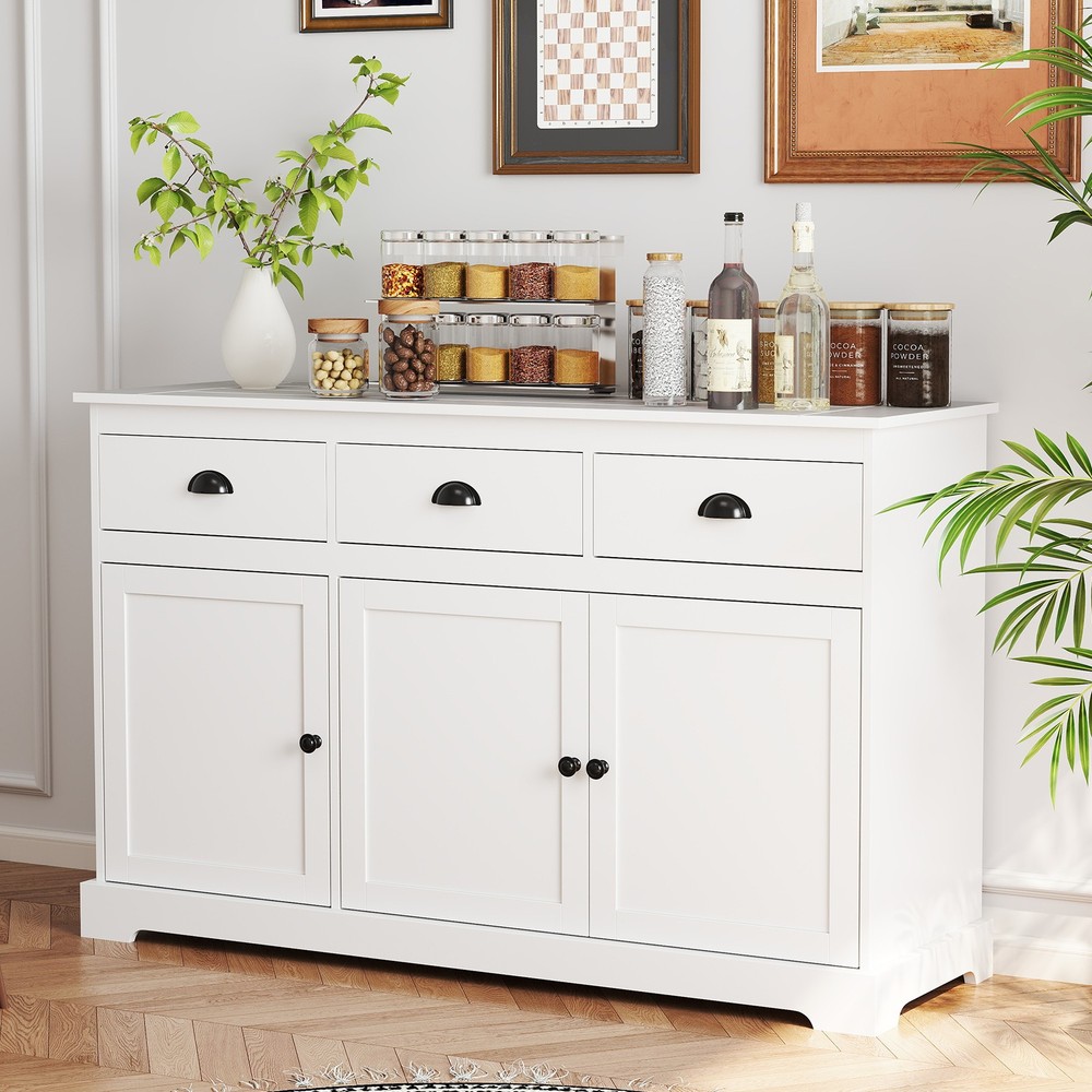 3 Drawers Sideboard Buffet Cabinet Console Table Kitchen Storage Cupboard White