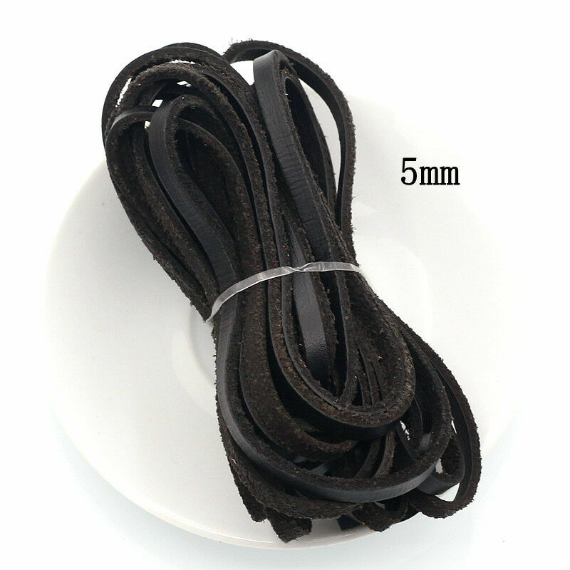 5M Flat Real Genuine Leather Rope Cord Strap String First Layer Cowhide DIY Home