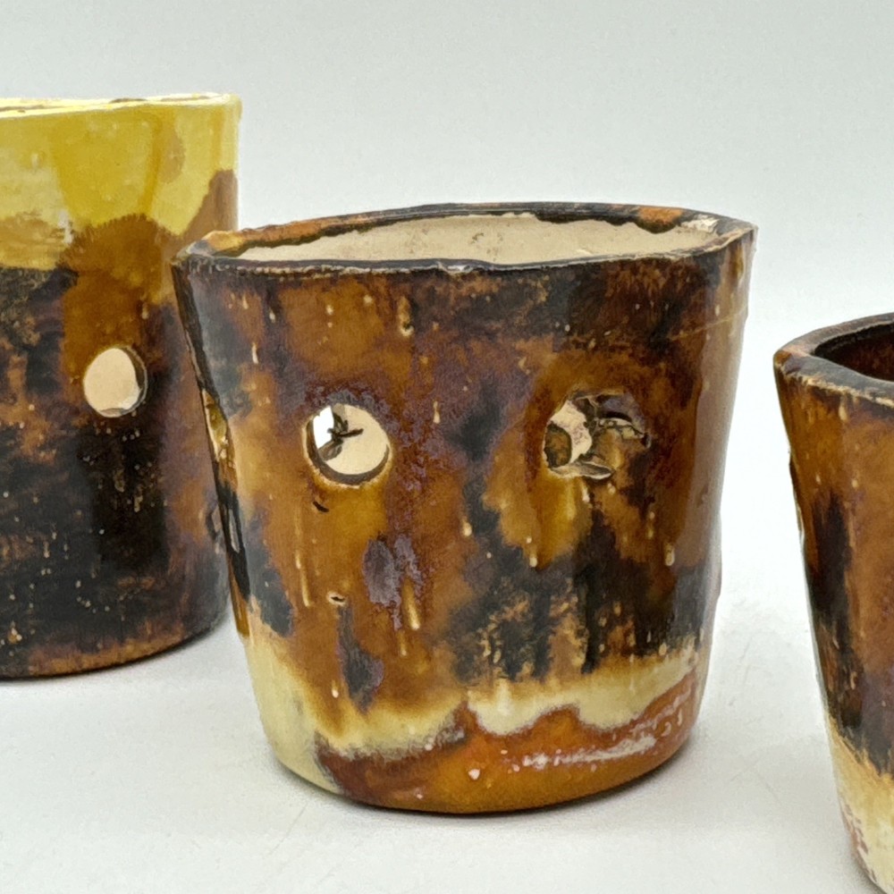 Handmade Ceramic Rustic Tea Light Holder 3 Piece Matching Set Multicolor Glazed