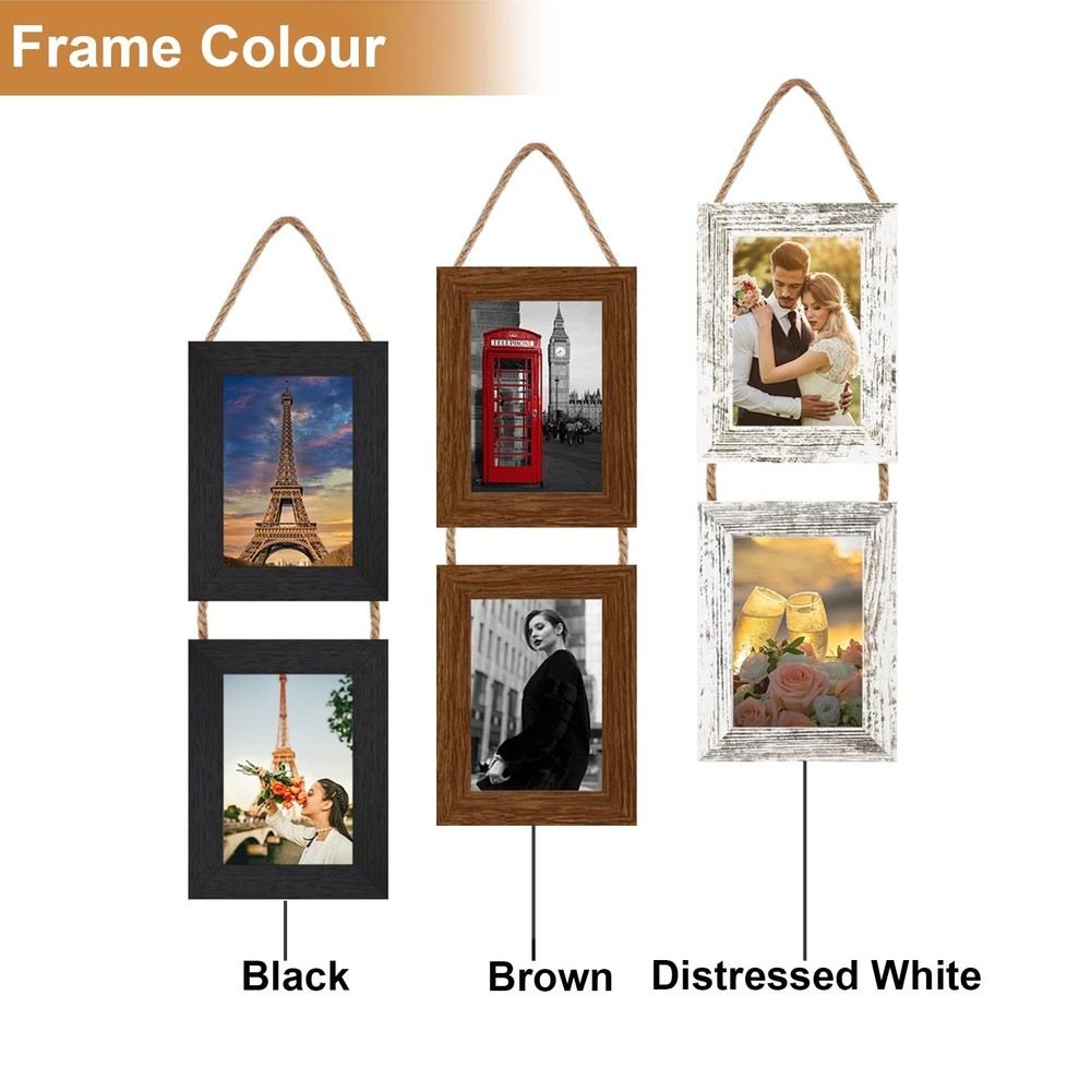 5x7 Wall Hanging Picture Frames Collage with 2 Opening Frames Rustic White 5x7